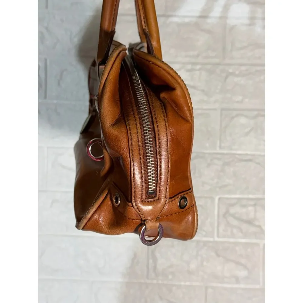 Antonio Melani Brown Satchel Handbag Double Handle Silver Tone Hardware